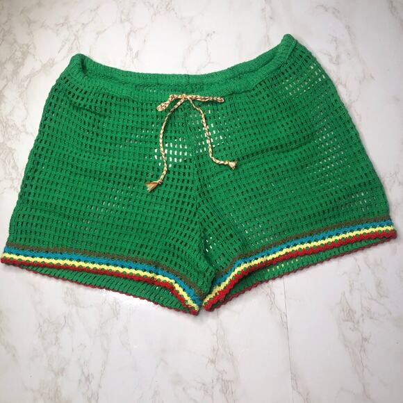 NWT BDG Open-Knit Kelly Green Baja Crochet Drawstring Waist Coverup Shorts, M - Picture 2 of 12